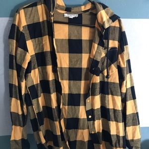 No Comment— Dark yellow and black flannel hoodie